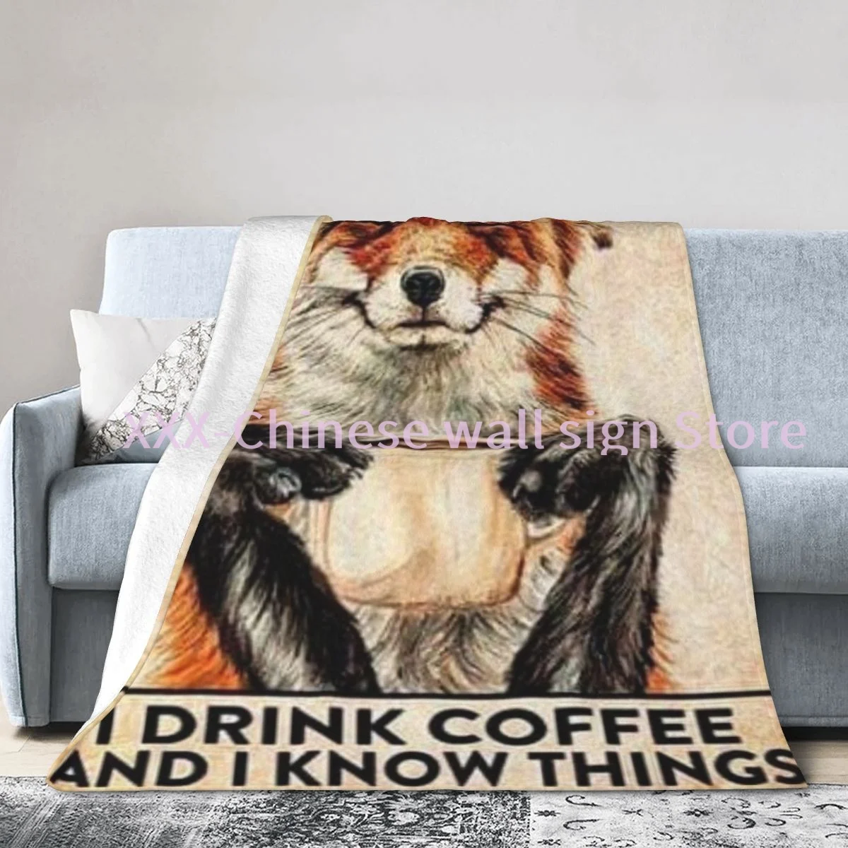 ZMKDLL fox lover i drink coffee and i know stuff retro vintage high quality throw blanket bedding 3d printed soft micro fleece