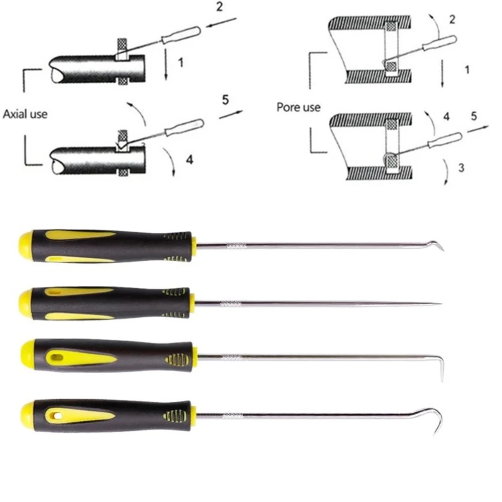 

4pcs 240mm Car Pick&Hook Tools O-Ring Oil Seal Gasket Puller Remover Pick Hooks Tools Car Remover Tools Kit Sealing Tools