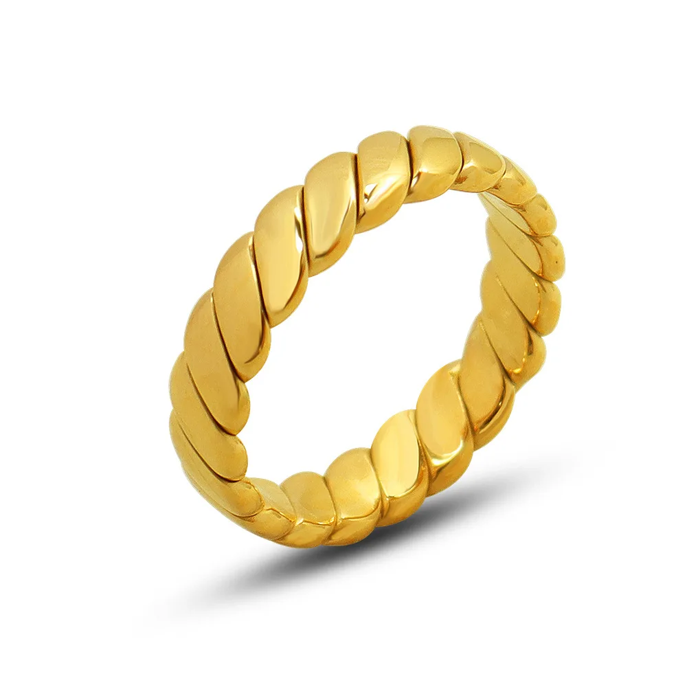 

French Style Luxury Fashion Geometric Ring for Women Titanium Steel Plated 18K Real Gold Retro Handmade Jewelry Holiday Gifts