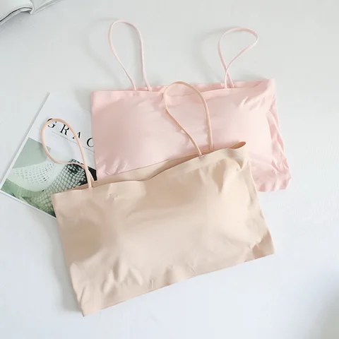 Crop Top Women Summer Sling Tube Top Sexy Bra Seamless Ice Silk Sexy Sleeveless Tank Tops Black White Camis Backless Camisole