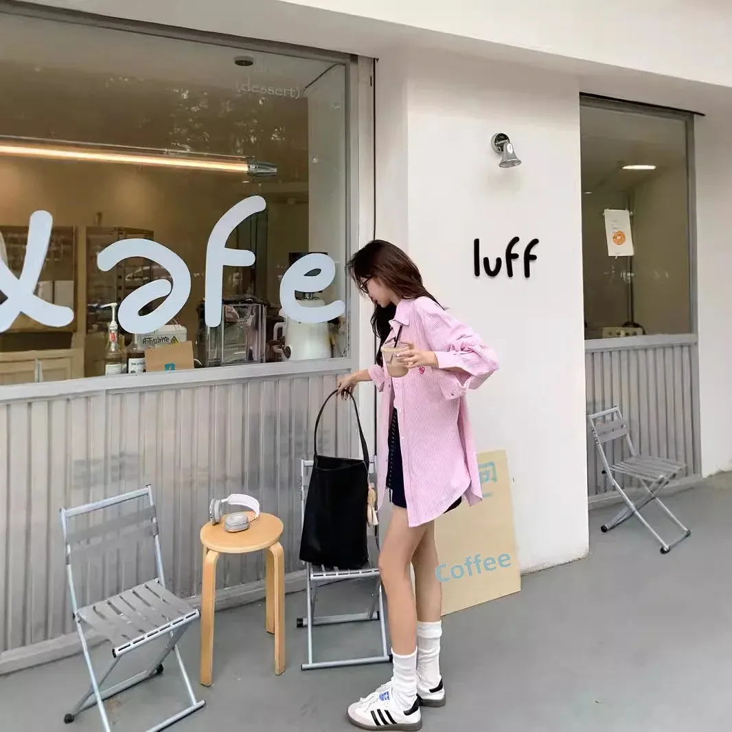 Корейский стиль Ранняя осень рубашка с длинными рукавами вышивкой женский