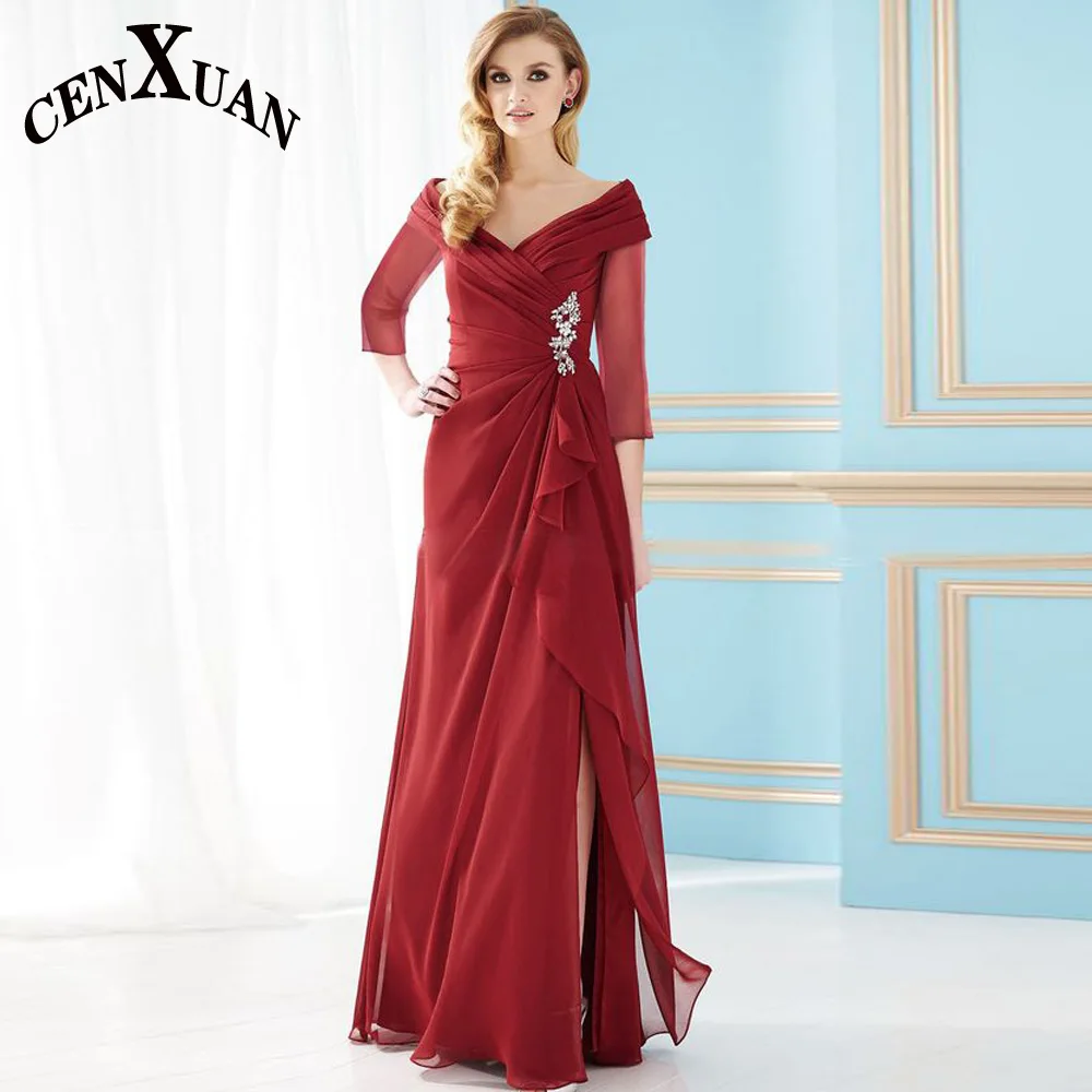 

Cenxuan Red Sheath Half Sleeves Mother of The Brides Appliques Birthday Women Slit Evening Party Robes De Soirée Customised