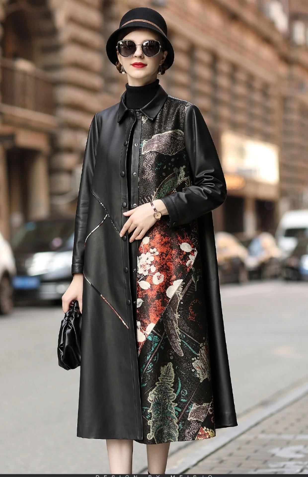 

2023 Spring and Autumn New Genuine Leather Coat Women's Long Loose and Slim Printed Sheepskin Windbreaker Coat