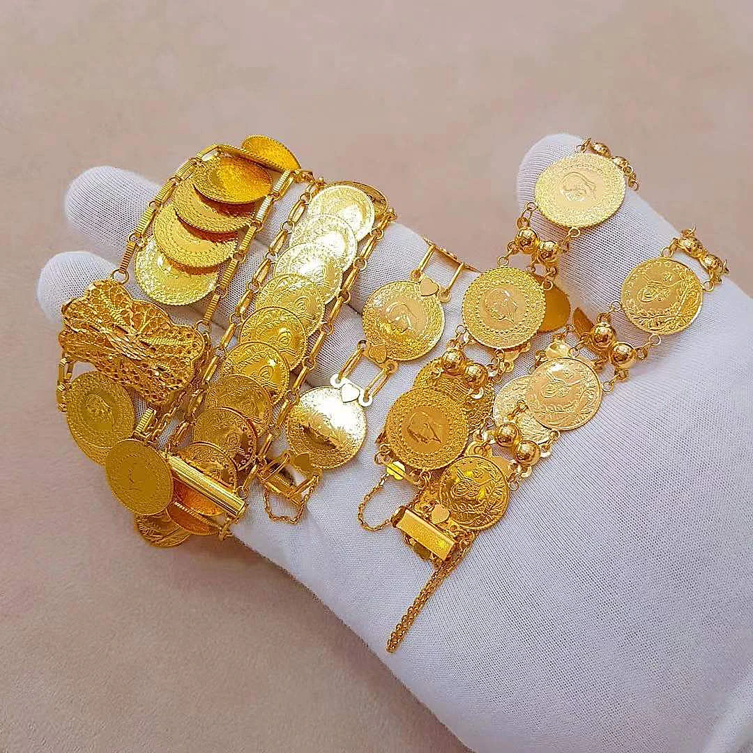

Арабские Модные женские ювелирные браслеты золотые арабские Свадебные Роскошные ювелирные изделия турецкие монеты цепочка браслет Брачны...
