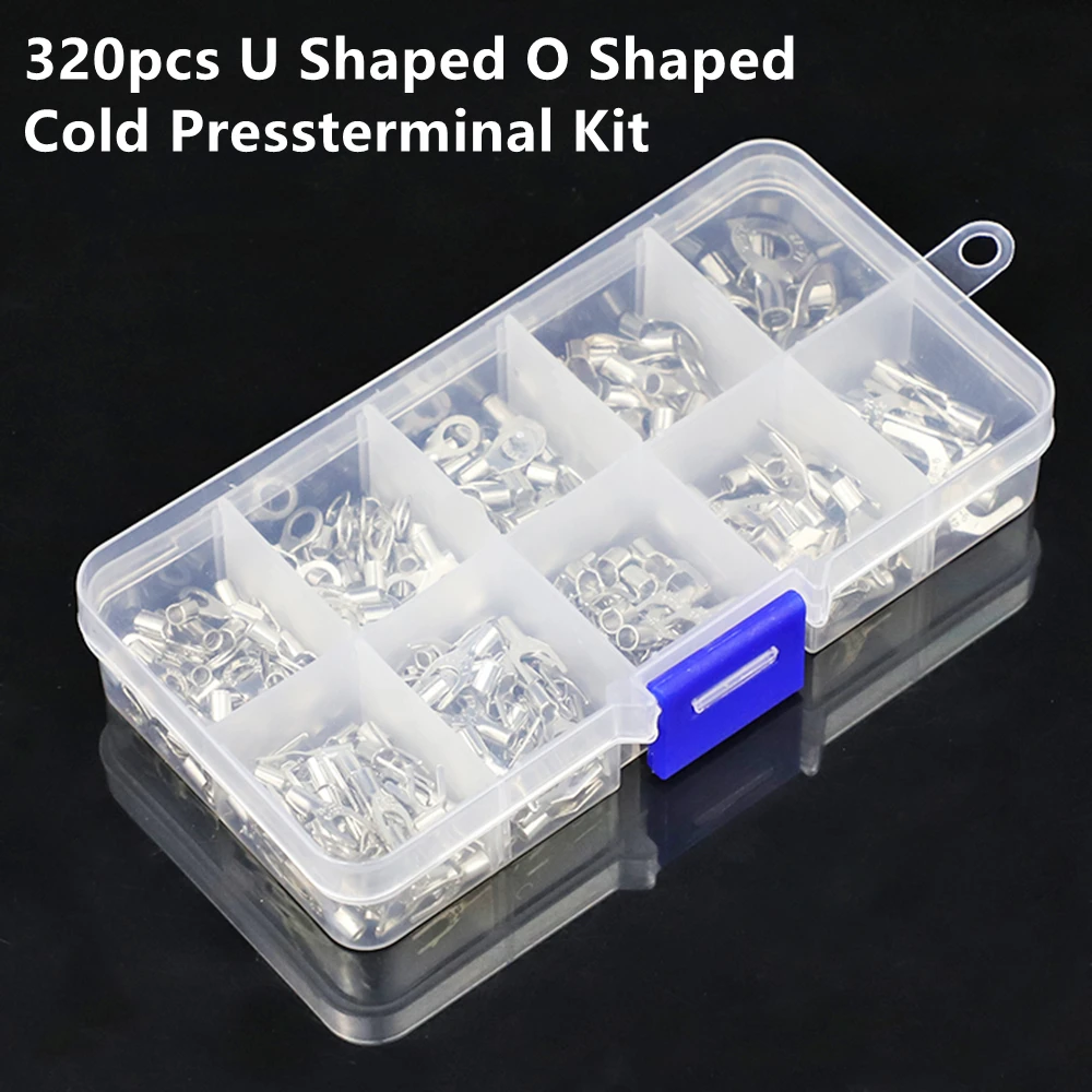 320Pcs Boxed Set Crimp Terminal and Pliers, Cold Pressed Terminal, U Shaped O Shaped Wire Connector 0.5-4mm Square Terminal Tool