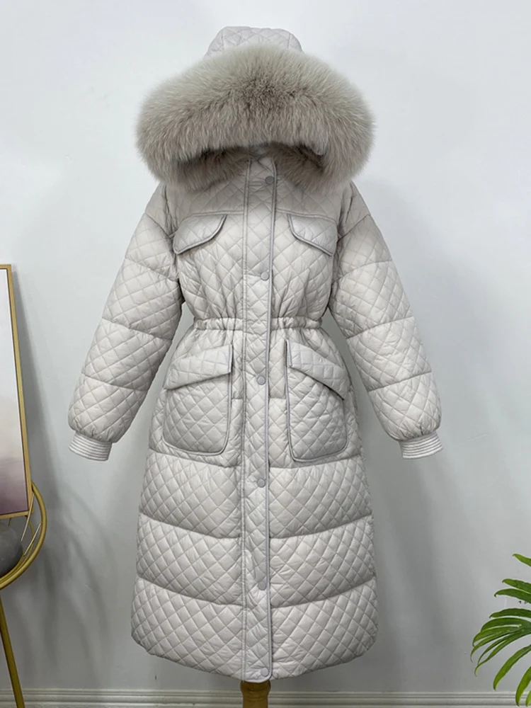 Autumn and winter new down jacket in long paragraph waist fox fur collar thickening warm jacket y2k Clothes brawomen 2022 new in