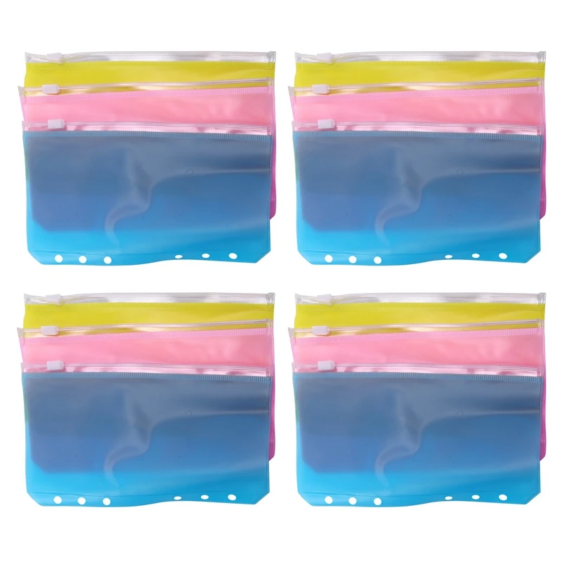 

NEW-12Pcs Binder Pocket A6 Size 6 Holes Binder Zipper Folders For 6-Ring Notebook Waterproof Binder Loose Leaf Bags