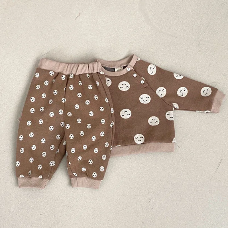 Freely Move Korean Baby Cotton Clothing Sets Kids Boys Girls Autumn Loose Cute Tracksuit Pullovers Tops+Pants 2PCS Sets Clothes