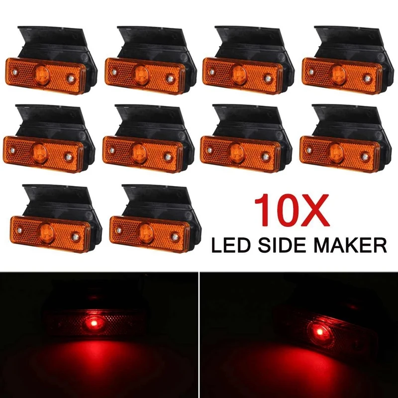 

10Pcs 12V 24V LED Car Side Marker Lights Turn Signal Lights Truck Side Lights for Trailers Trucks Lorries