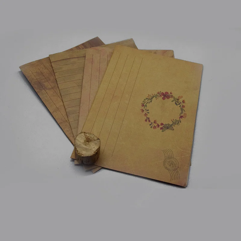 

8pcs Retro Letter Pad Envelope Paper Writing Message Card Kraft Paper Drawing Letterform Note Paper Design Letterhead Stationery