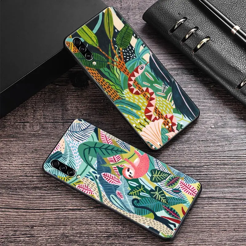 

Tropical Jungle Print Leopard Sloth Phone Case For Samsung Galaxy A30 A30S A50 S A20E A20 A40 A70 A10 Note 8 9 10 20 Ultra Cover