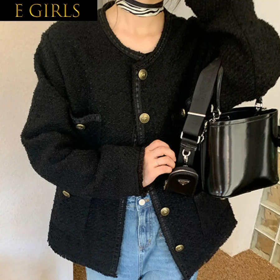 

E GIRLS Jackets Women Patchwork Vintage Street Wear Spring Autumn Design Straight Outerwear High Quality Fashionable Newest