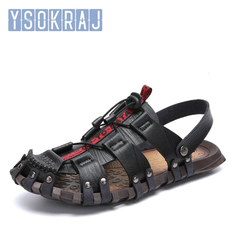 

YSOKRAJ Summer Men Sandals Breathable Beach Sandals Men Casual Shoes High Quality Genuine Leather Men's Shoes Plus Size 38-47