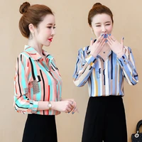 new chiffon shirt womens 2022 autumn shirt korean version of loose stripes slim long sleeve bottoming shirt top