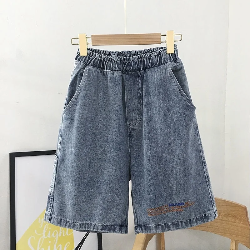 

Women's Denim Shorts Elastic Waist Letter Embroidery Summer Shorts