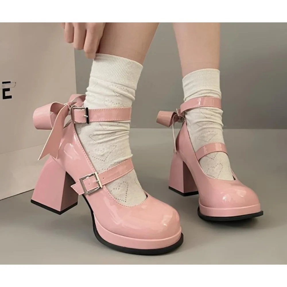 Zapatos de tacón alto Mary Jane con lazo para mujer zapatos italianos informales y cómodos conjunto a juego nuevo