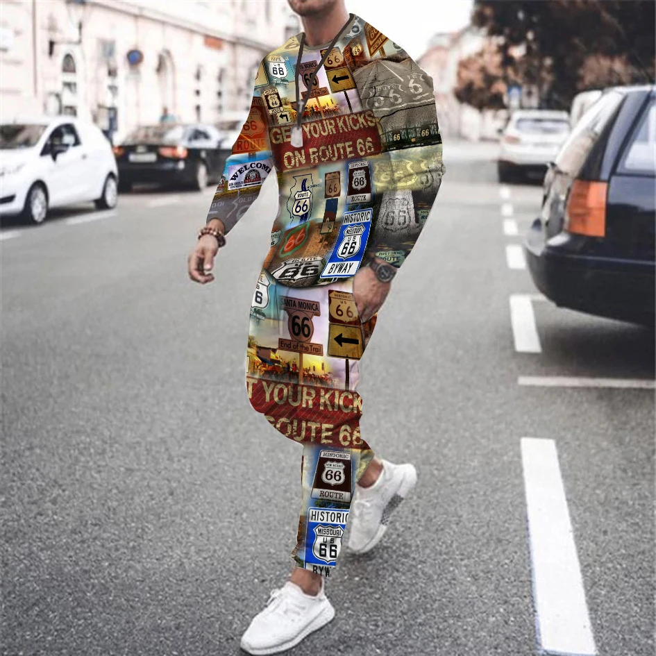 Spring Autumn Tracksuit Casual Art Print T-Shirt Trousers Set Fashion Suit Male Outfit Clothing ColorfulActivewear Selection