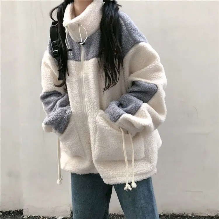 

y2k clothes Lamb wool coat Women's autumn winter cashmere thickened new loose cardigan sweater Versatile lovers male fashion top