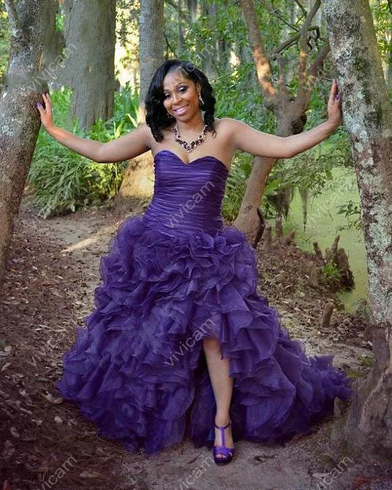 

Sexy Sweetheart Organza Mermaid Wedding Dresses Sweep Train Ruffles Purple Split Side Bridal Gowns 2022