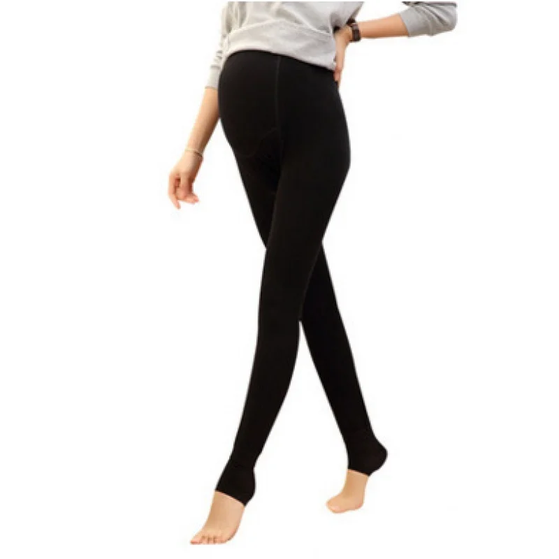 470G Nylon High Density Outer Wear Elastic Adjustable Maternity Leggings No Pilling plus Velvet Warm Belly Support Pregnant Wome
