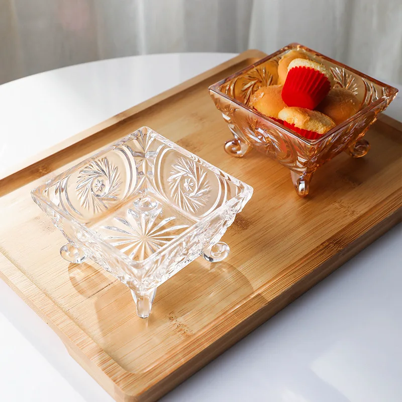 

Glass Dry Fruit Plate Living Room Tea Fruit Plate Snack Plate Household Candy Plate Ice Cream Melon Seeds Nut Snack Plate