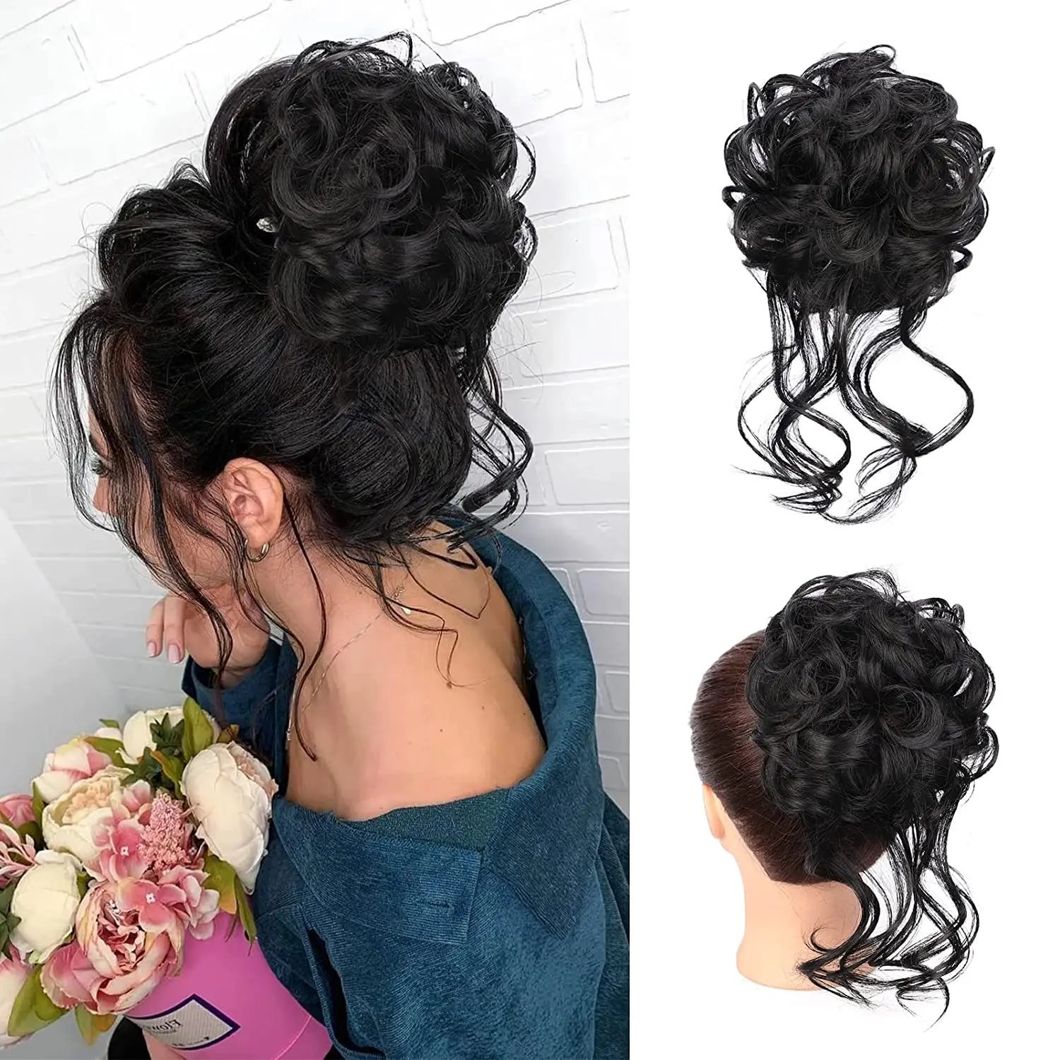 

Messy Bun Hair Piece Tousled Updo Hair Buns Extension Elastic Hair Band Hair Pieces Curly Hair Bun Scrunchie For Women