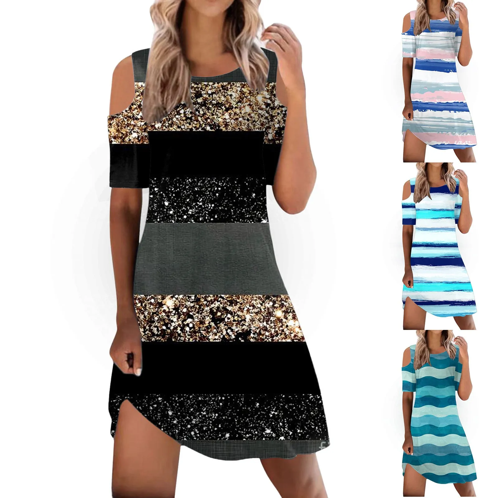

Women's Summer Dress Short Sleeve Dress Round Neck Waist Beach Casual Halter Mini Dress Traditional Dress