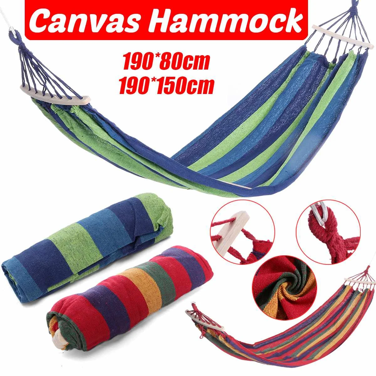 

Outdoor Hammock Bed Canvas Garden Swing Chair Portable Travel Picnic Camping Hanging Bed 190x80cm/190X150cm