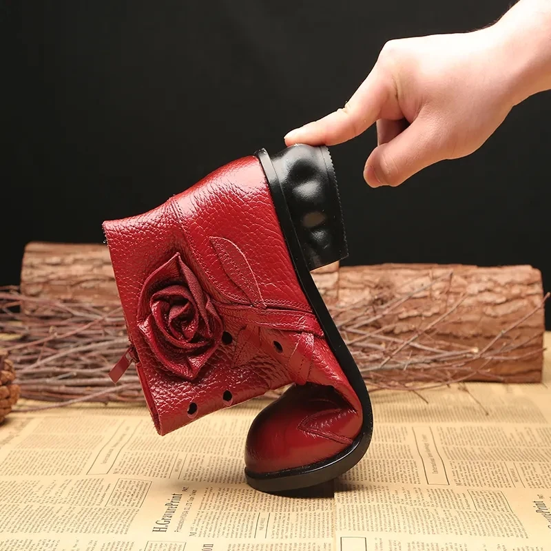 Женские ботинки ручной работы Feerldi Винтажные из натуральной кожи черные Красные