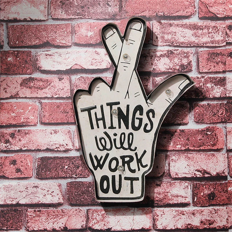 

LED Vintage Signs Pub Bar Decoration fingers language Wall LED Metal Plate Neon Sign Plaques Club Wall Hanging Art