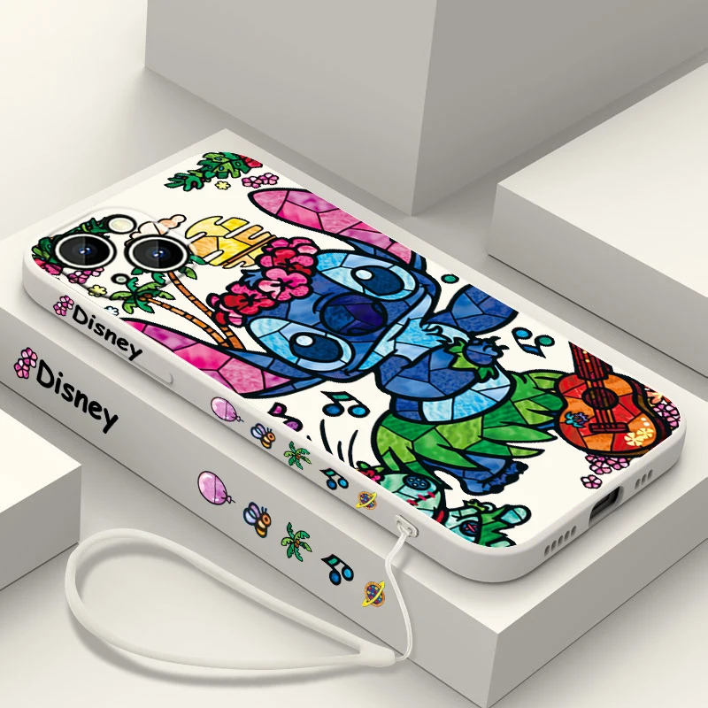 

Disney Stitch Winnie the pooh Phone Case For Apple iPhone 14 13 12 11 Pro Max Plus XS XR X 8 7 SE Liquid Left Rope Cover