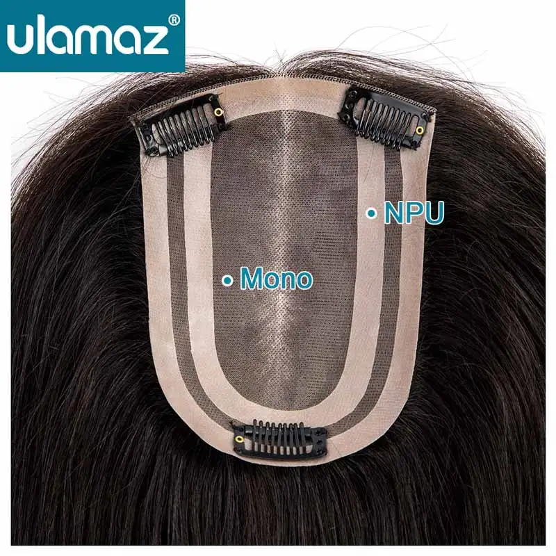 Фото Накладка для волос Mono Hair Topper из натуральных человеческих волос, 3 заколки, прямые, дышащие, для женщин №5