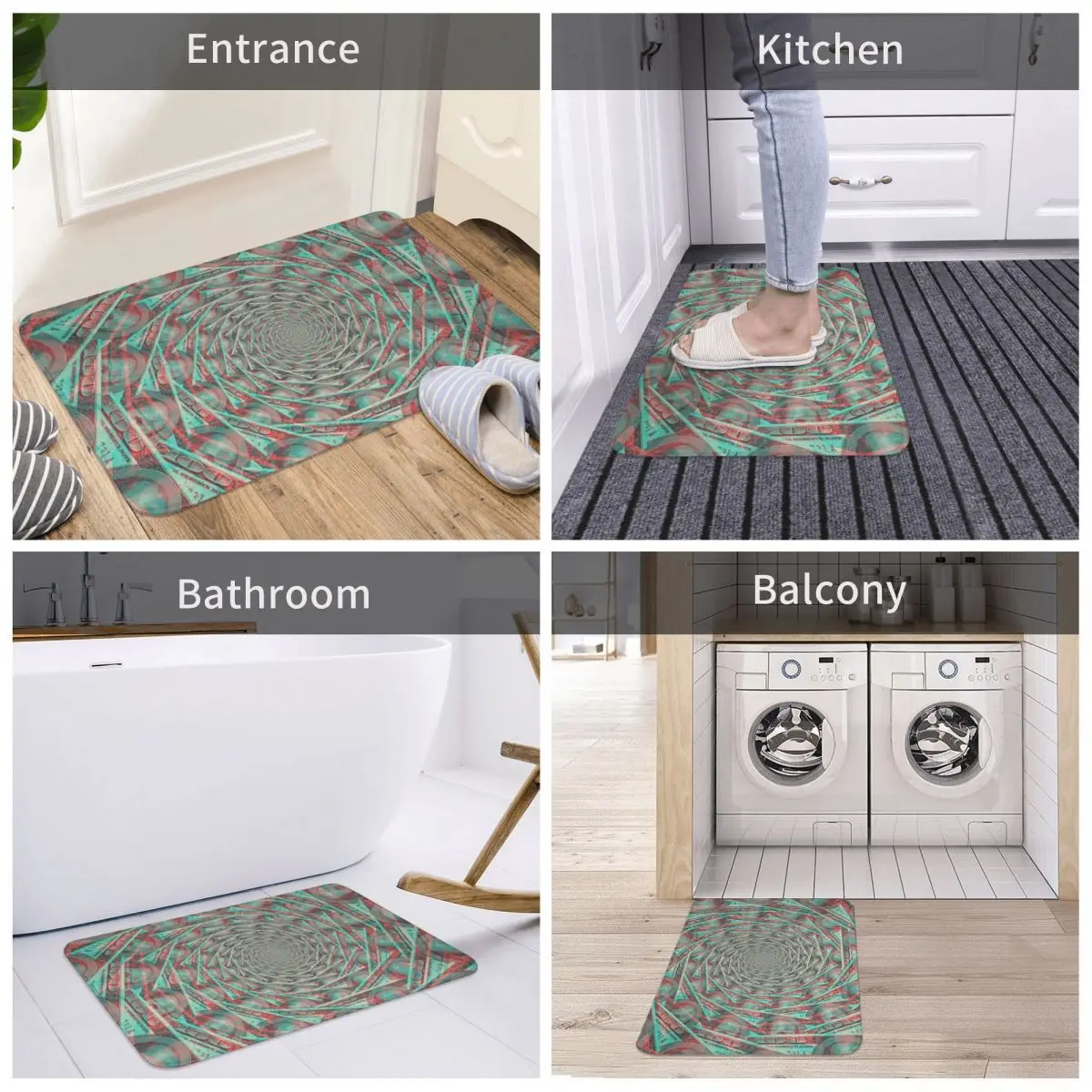 

Bath Mat 100 Dollar Bill Us Currency Graphic 3D Rug Carpet Doormat Non-slip Entrance Living Room Home Kitchen Water Oil Proof