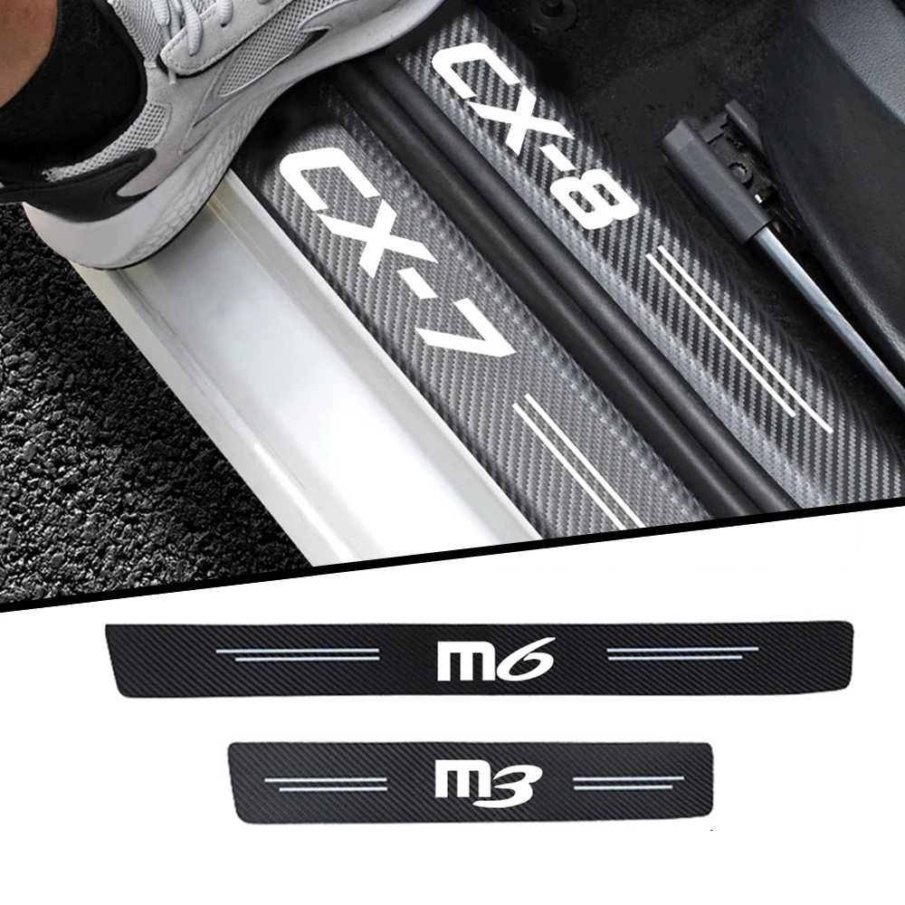 4pc Car Sticker Door Carbon Leather Fiber Sill Protective Plate Decals for Mazda 3 6 CX5 CX7 CX8 CX9 CX30 M3 M6 CX3 Accessories |
