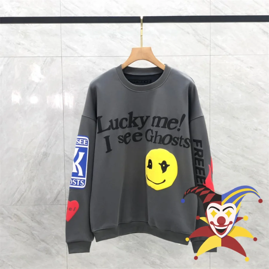 

2022fw Kanye West Lucky Me I See Ghost Sweatshirts Men Women Best Quality Puff Print CPFM XYZ KID SEE GHOST Crewneck