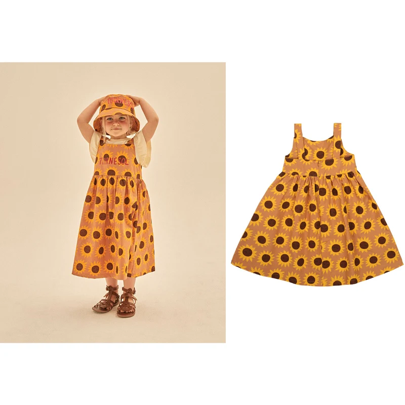 

2023 Summer New Brands JM TOURNESOL Printed Sunflower Cotton Casual Cute Dress for Girls Summer Kids Clothes