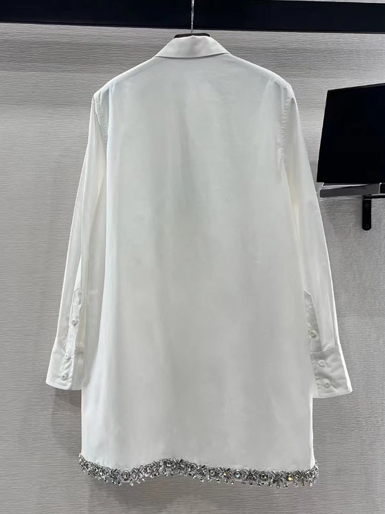 2024 весенняя женская новая однобортная длинная рубашка с лацканами из тяжелого