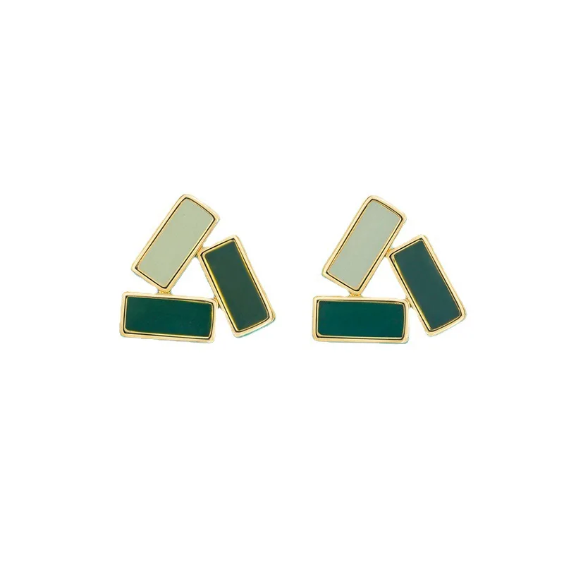 

Green Geometric Triangle Earrings Women's 2022 New Fashion Style Versatile Earrings Retro Hong Kong Style Earrings