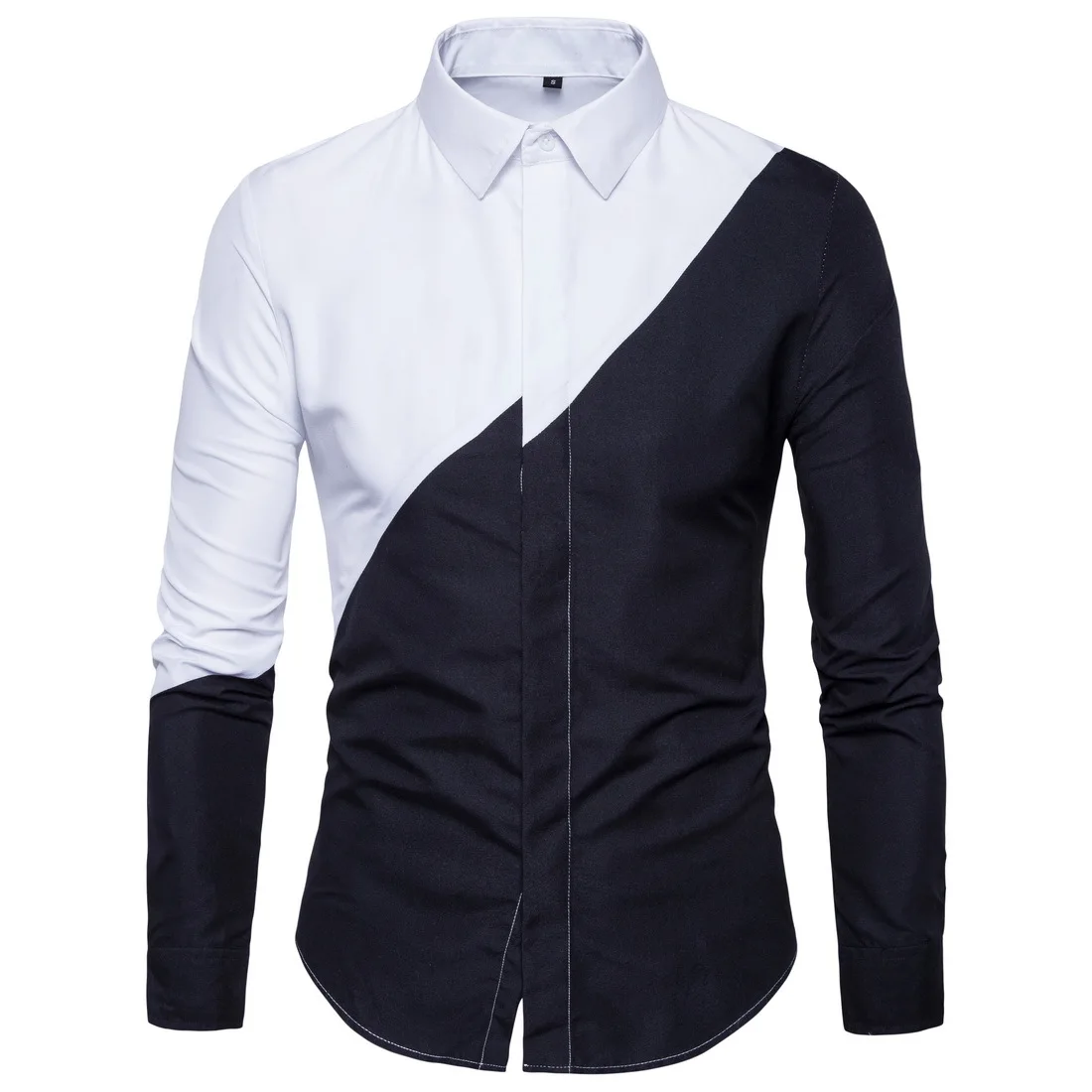 

New men's long sleeve shirt button personality cute clothes British Korean fashion street wear designer splicing top Christmas