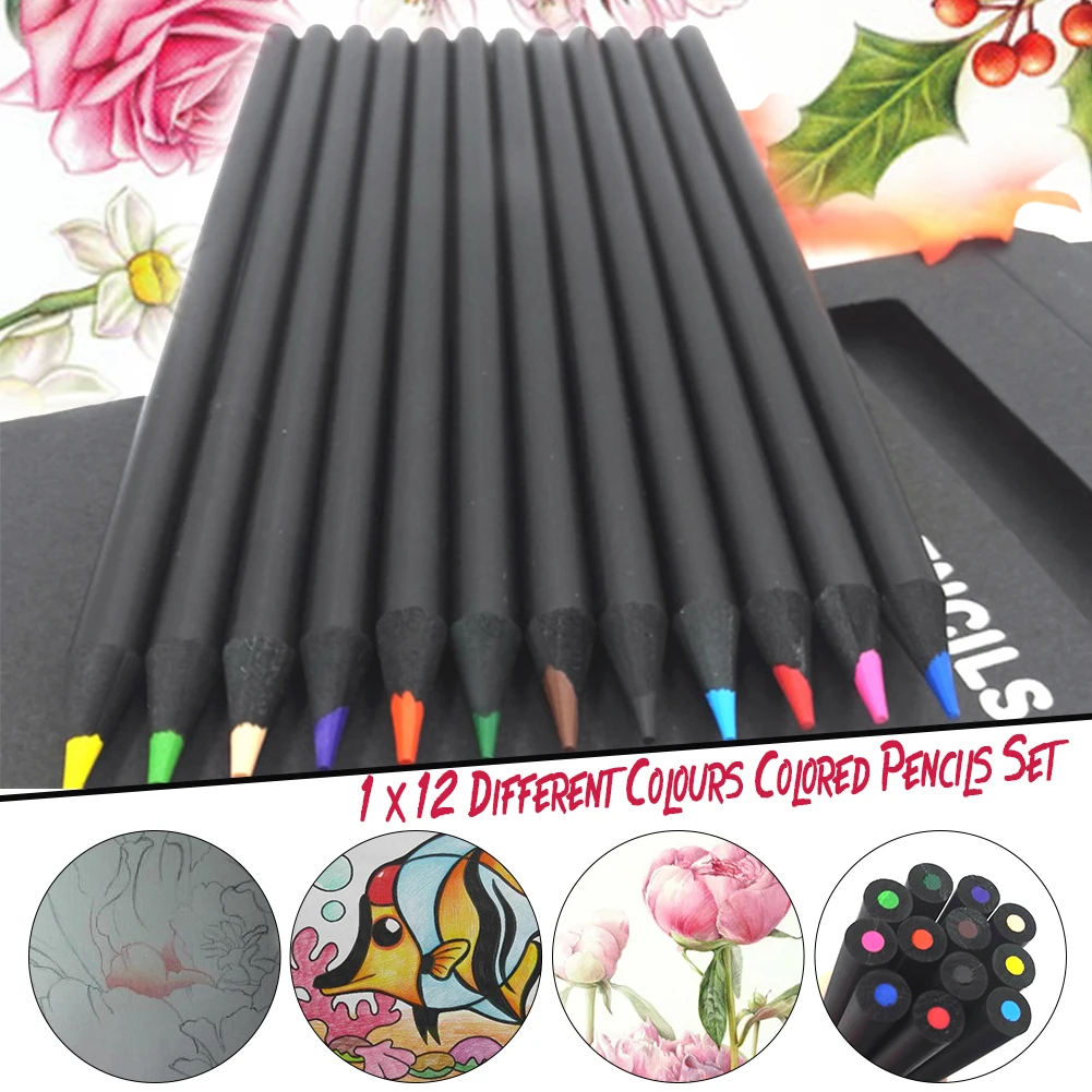 Packaging 12 Different Colours Colored Pencils Kawaii School Black Wooden Pencils Fast Delivery