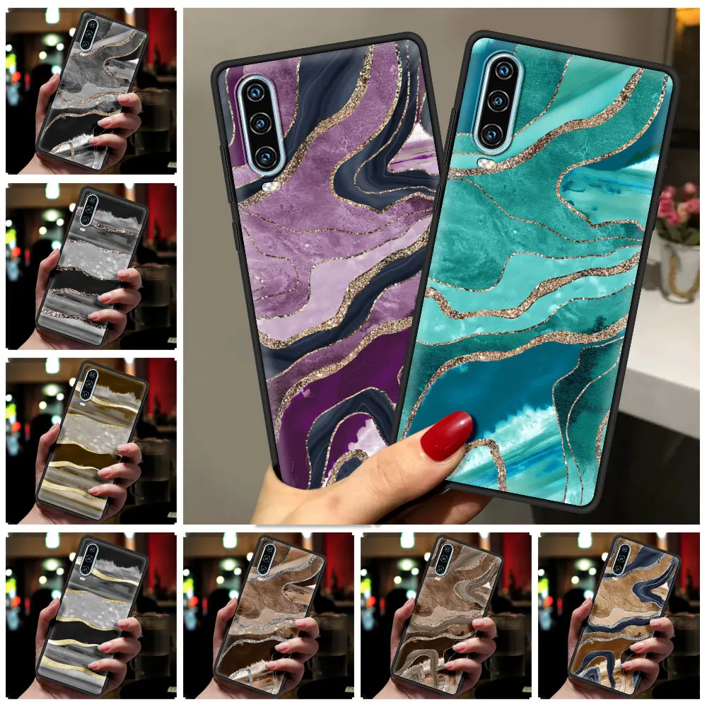 

Gold Stripe Marble Pattern Case For Huawei P50 P40 P30 Lite E P20 Pro Y9 Y7 Y6 2019 P Smart 2021 Z Y6p Y7a Y9s Phone Cover Coque