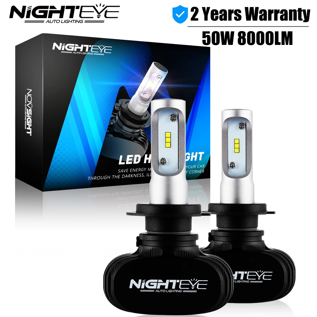 Светодиодсветодиодный лампы NIGHTEYE H7 H8, H9, H11, H16JP, H4, 9005, HB3, 9006, HB4, 50 Вт, 8000лм/72 Вт, 9000лм, 6500K, белые Автомобильные фары