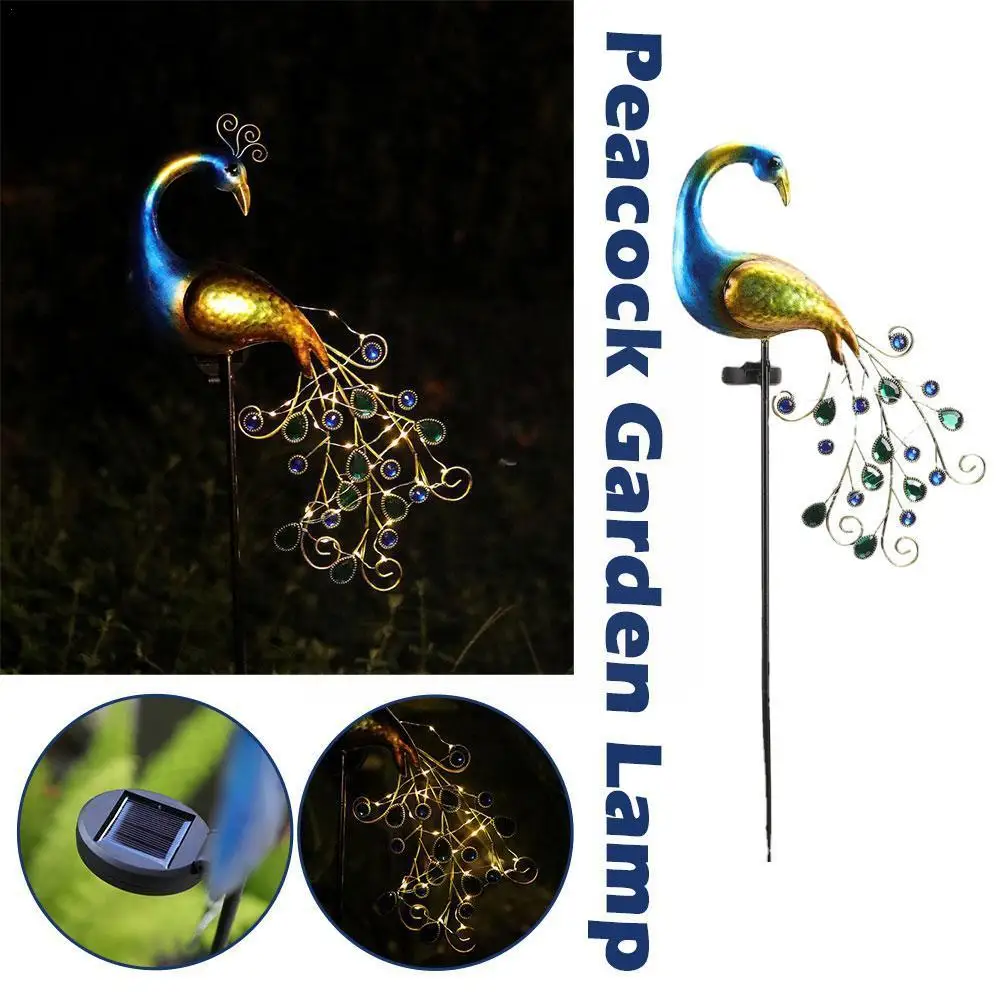 

Solar Peacock Lamp Peacock Statues Garden Decoration Outdoor Decoratie Tuin Figurine Hollow Metal 2023 Lawn Lamp Sculp O4z7