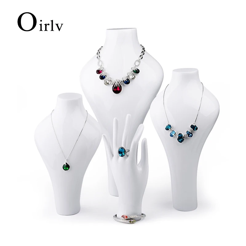 Oirlv White Resin Polymer Necklace Display Bust Stand Pendant Ring Finger Holder  Mannequins Jewelry Exhibitor