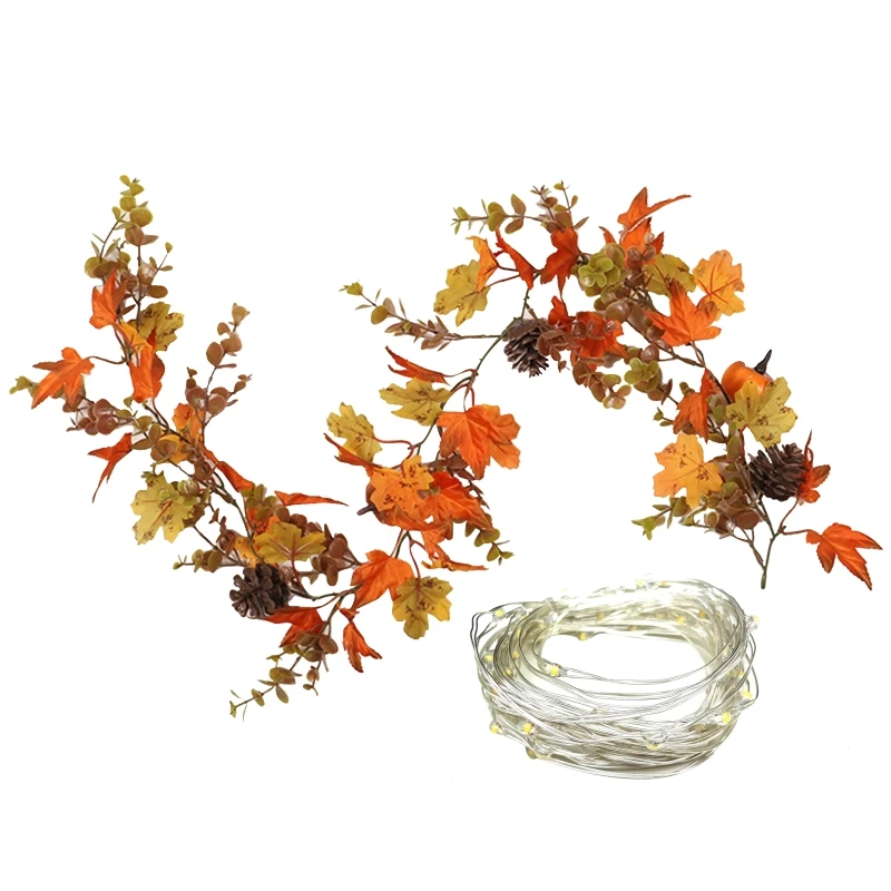 

Autumn Garland Artificial Fall Maple Leaves with Pumpkins for Halloween Ornament