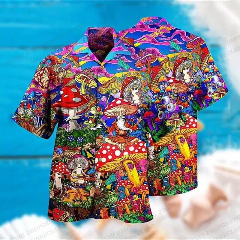 

Camisa hawaiana con estampado 3d de setas para hombre, blusa informal de playa, ropa de calle, solapa
