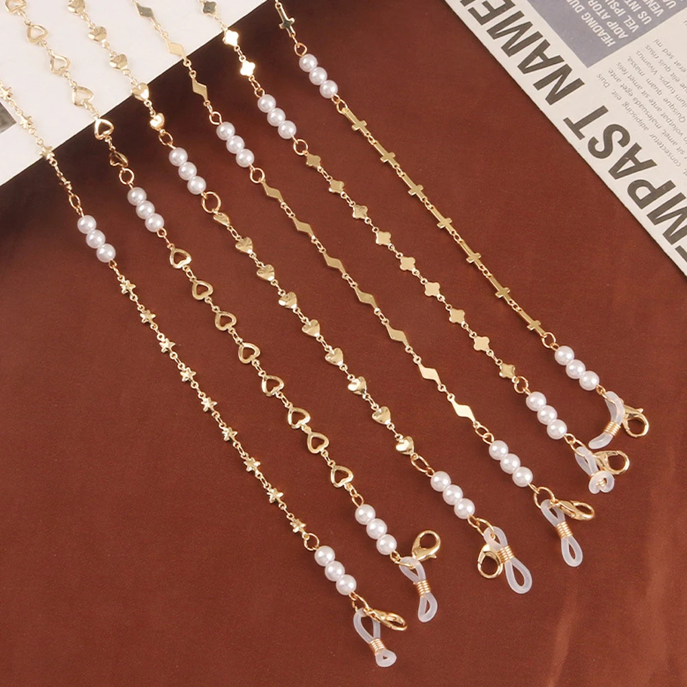 

Women Vintage Pearl Mask Chain New Fashion Beads Glasses Chains Metal Sunglasses Hangs Rope Mask Strap Lanyards Eyewear Cord