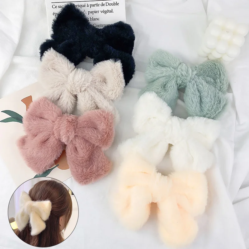 

Autumn And Winter New Big Bow Hairpin Female White Plush Korean Ins Style New Hairpin Back Head Hair Accessories Headdress Gift