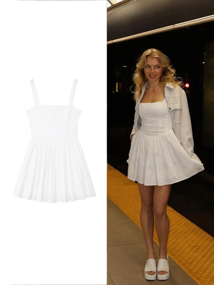 TRAF Женская мода Sexy Solid Colour Halter Short Backless Mini Party Dress Sleeveless Slim Evening Puffy Dresses