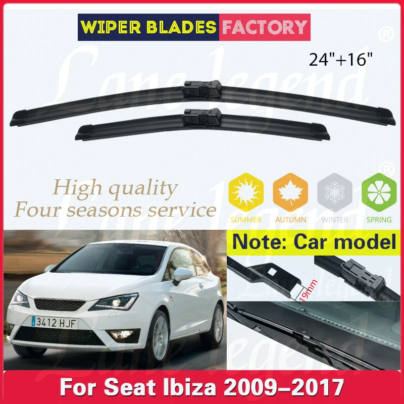 

Автомобильный дворник для Seat Ibiza 2009-2017, передние щетки стеклоочистителя, мягкие резиновые дворники, авто лобовое стекло 2013 2014 2015 2016 24 "16"